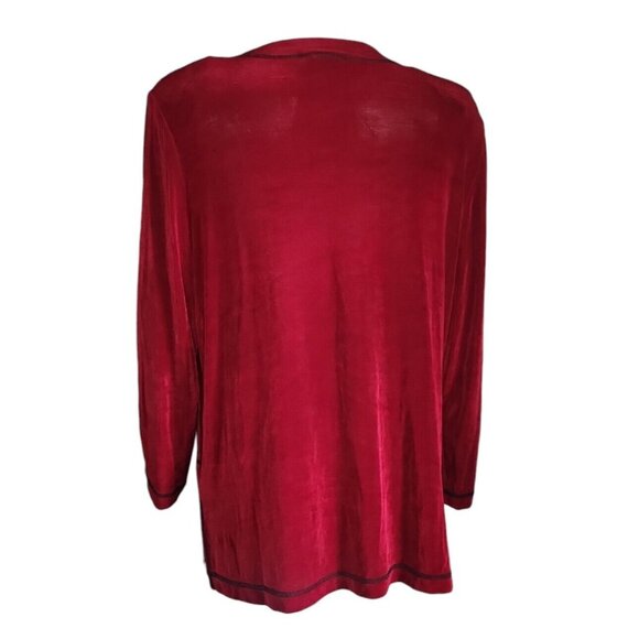 Piccalinio Woman Top Womens Plus Size 2X Red 3/4 Sleeve Layered Look Acetate - Picture 3 of 6